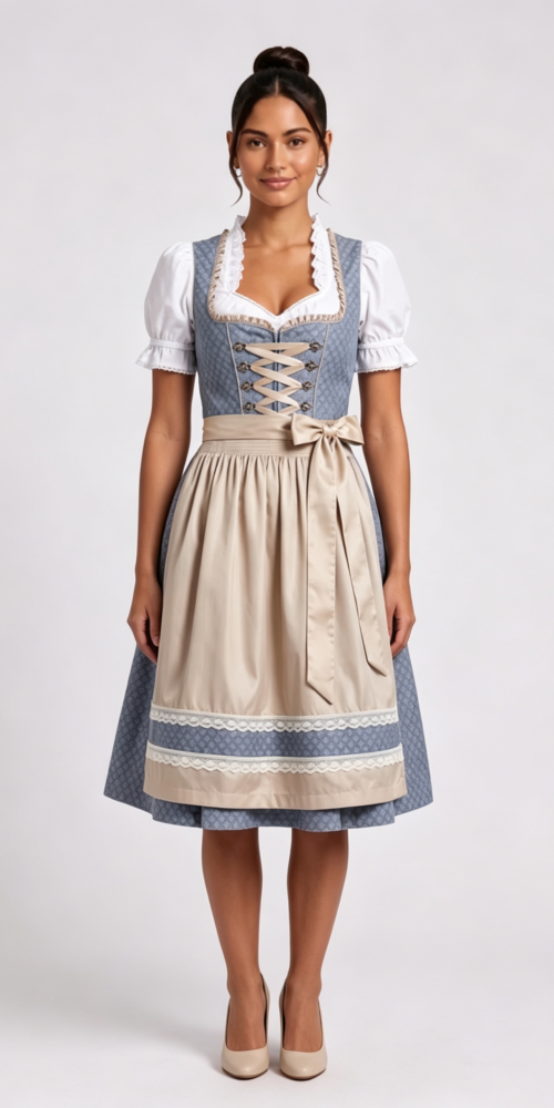 DUSTY BLUE JACQUARD FIT-AND-FLARE DIRNDL DRESS SET