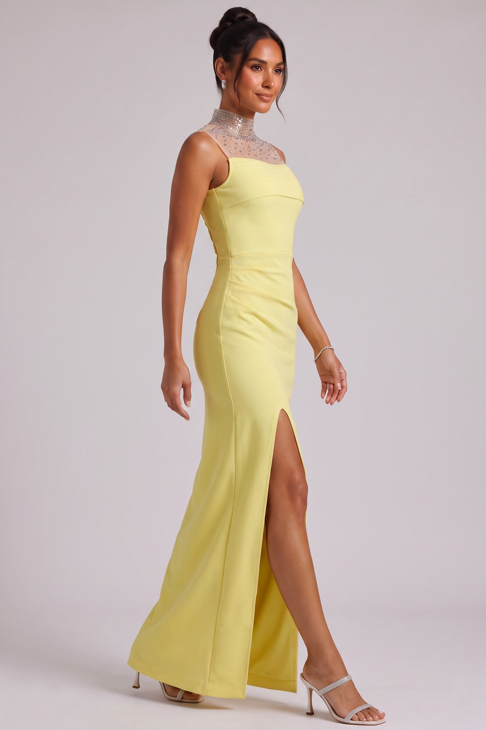 b327bda584338a4d YELLOW BEADED NECKLINE MAXI DRESS FOR EVENTS