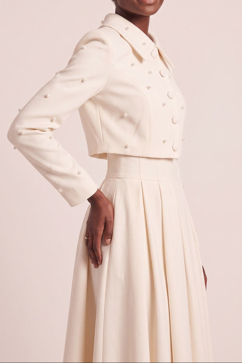 b3b74b24ba4d437a PEARL COLLAR CROP BLAZER & PLEATED MIDI SKIRT SET