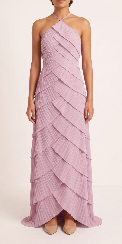 b4789bb626a974a2 HALTER PLEATED MAXI DRESS FOR WEDDING GUEST