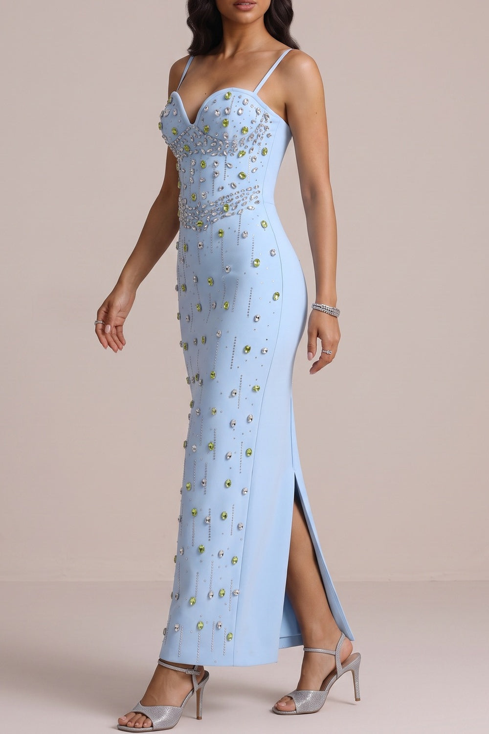 b5a2077b13feccef TWO-TONE RHINESTONE SWEETHEART MIDI DRESS