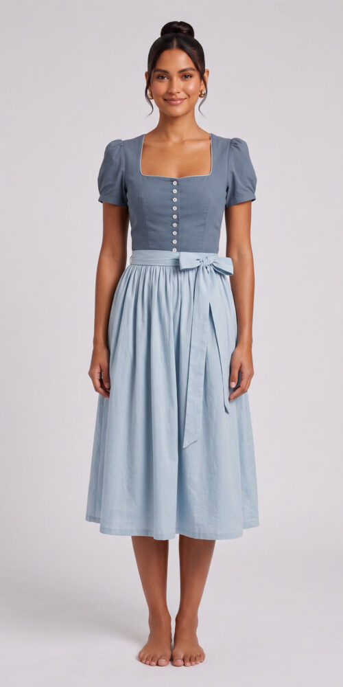 SLATE BLUE COTTON-LINEN A-LINE DIRNDL DRESS