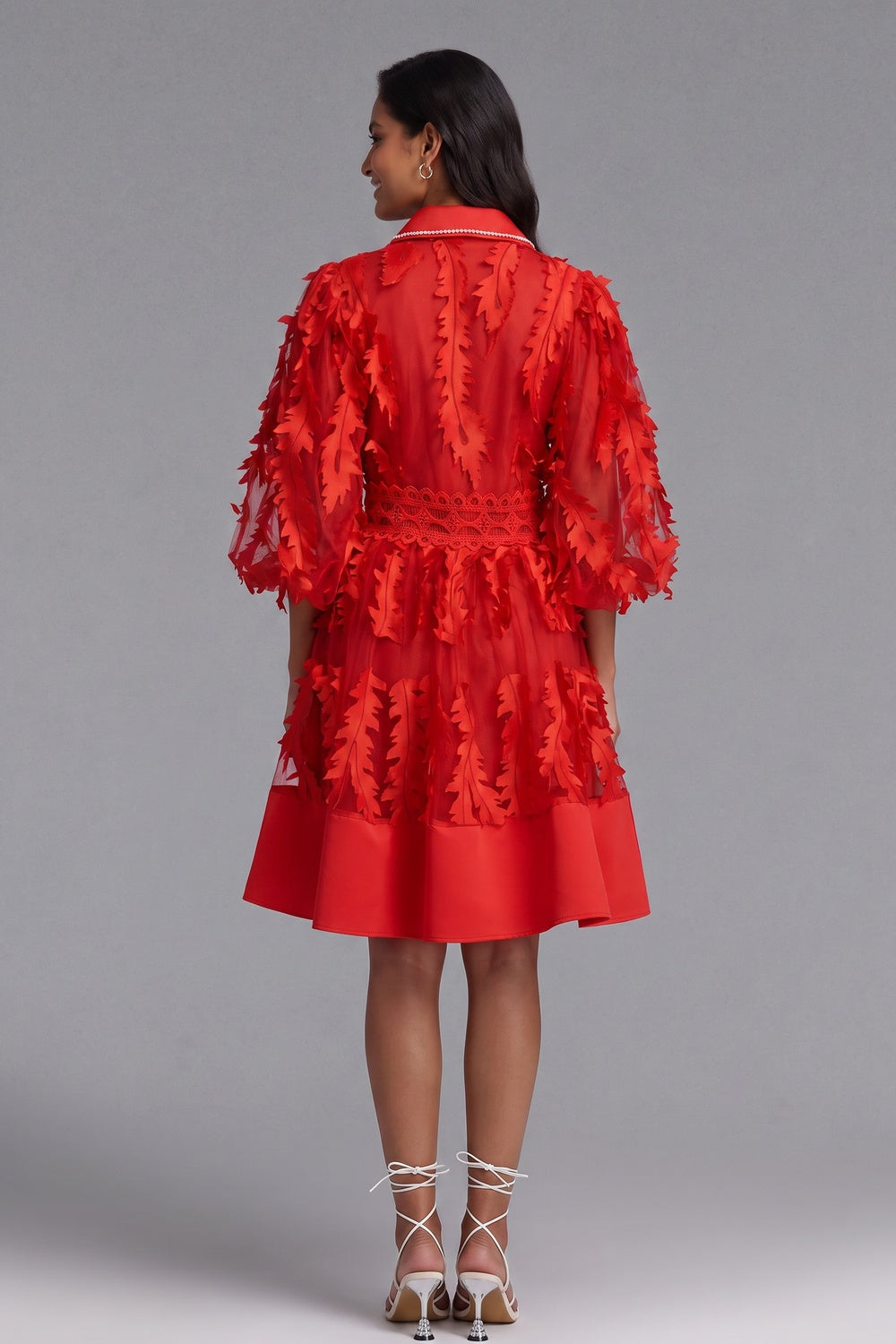 b7d623e86d1060f5 RED SHEER ORGANZA 3D FLORAL FIT-FLARE COCKTAIL DRESS
