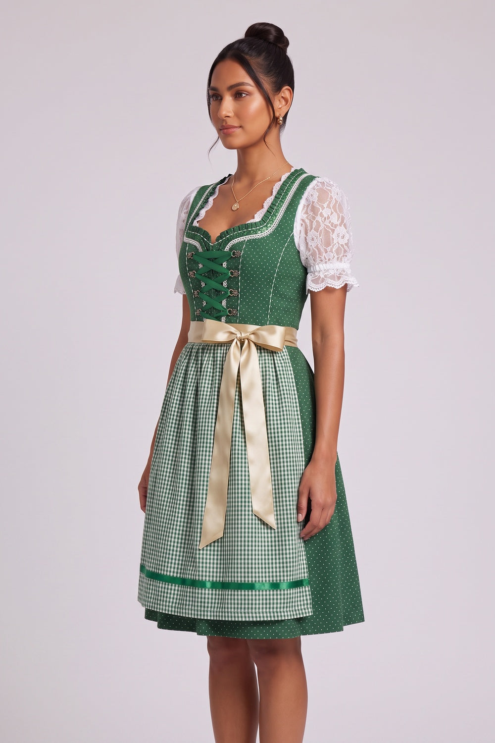 b88ed79267046fe8 FOREST GREEN FIT-AND-FLARE DIRNDL DRESS SET