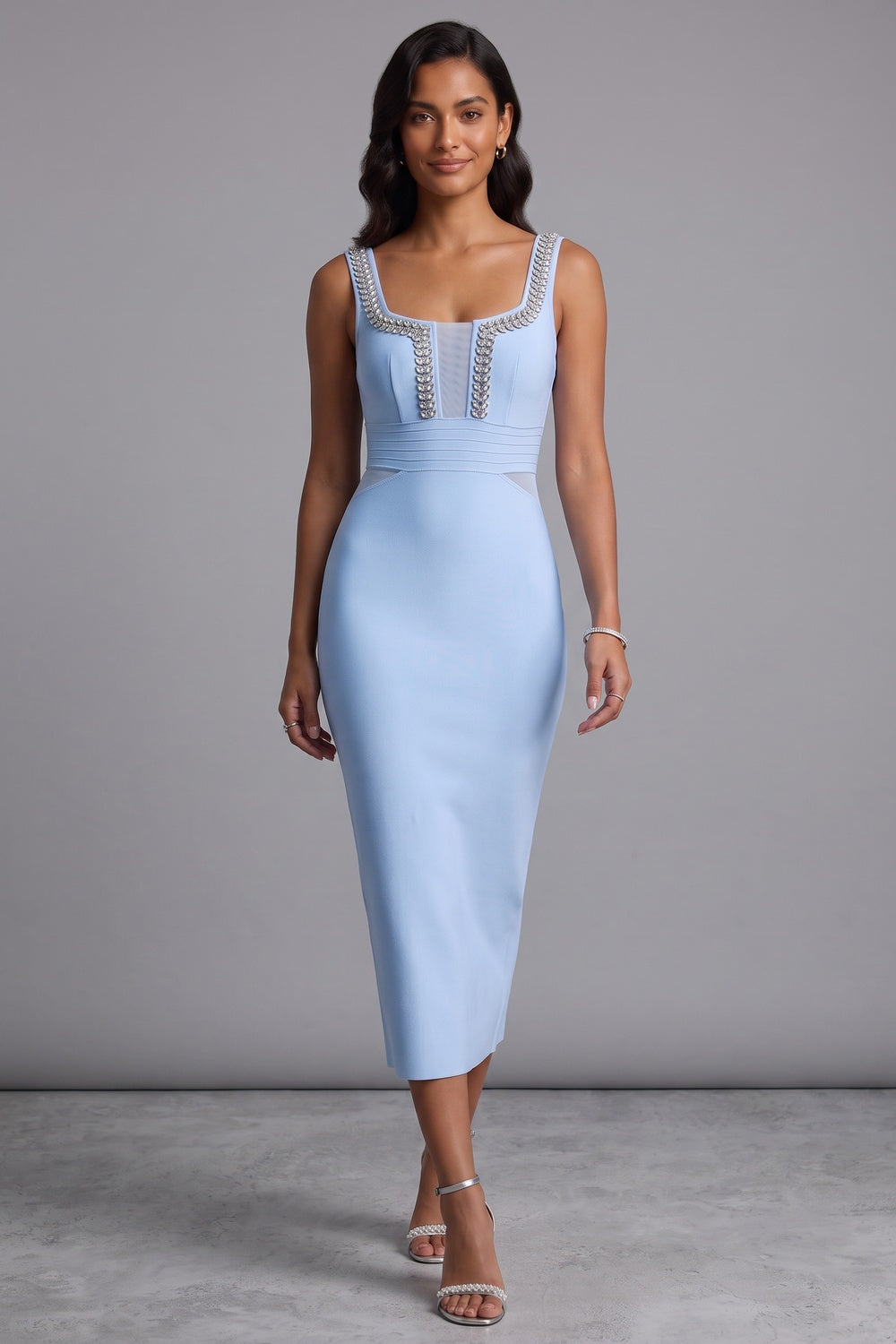 b8db09acf154f5cc LIGHT BLUE HEAVY KNIT SHEATH DRESS