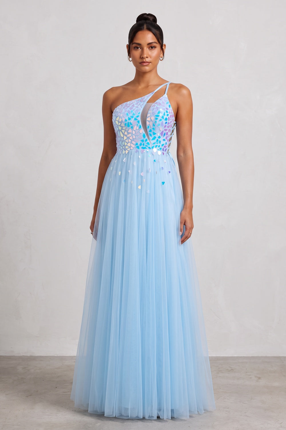 ba92817c0afb4308 LIGHT BLUE IRIDESCENT TULLE LACE-UP BACK EVENING GOWN