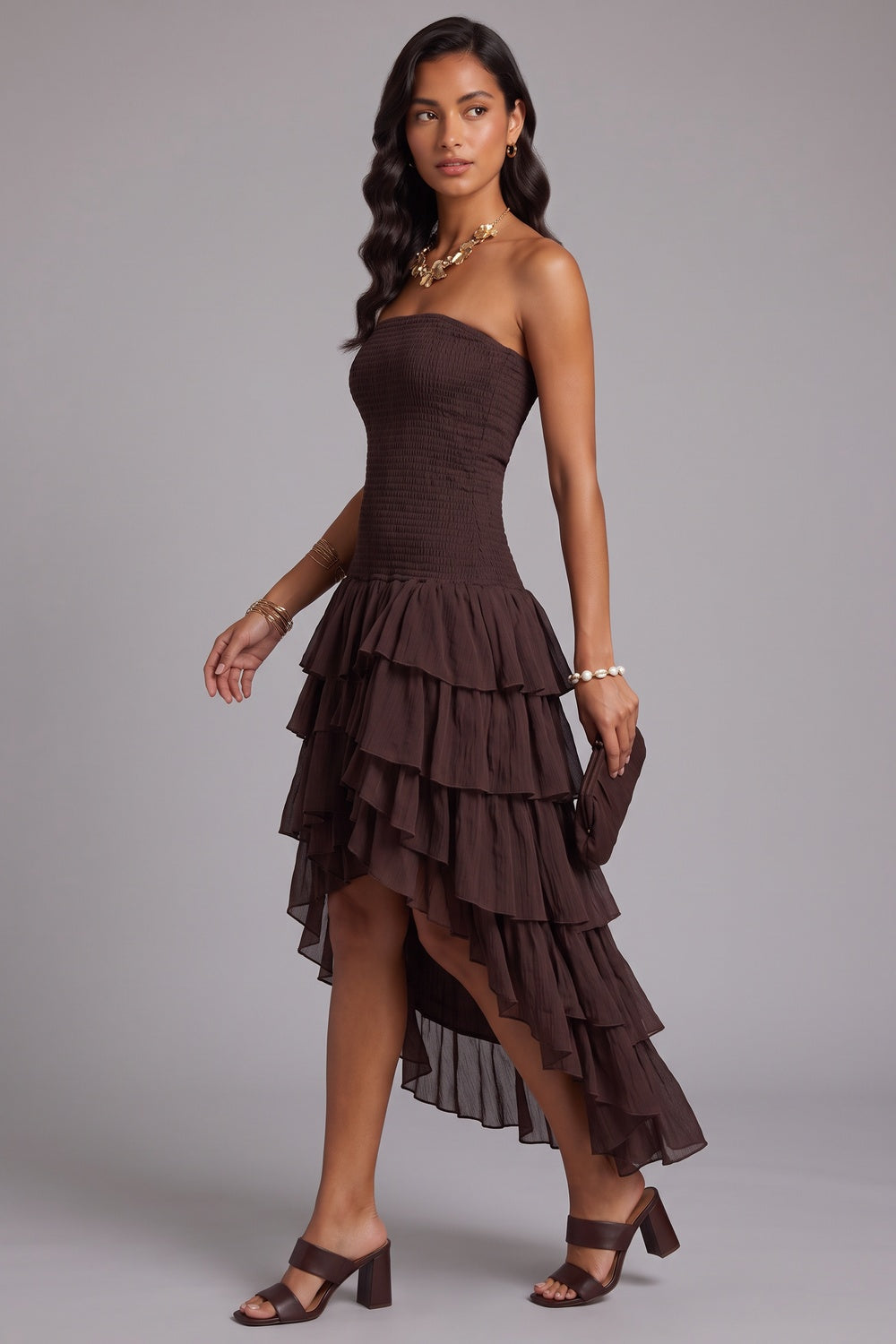 babe7ec7e3a4d712 STRAPLESS SMOCKED HIGH-LOW MIDI DRESS FOR WEDDING GUEST