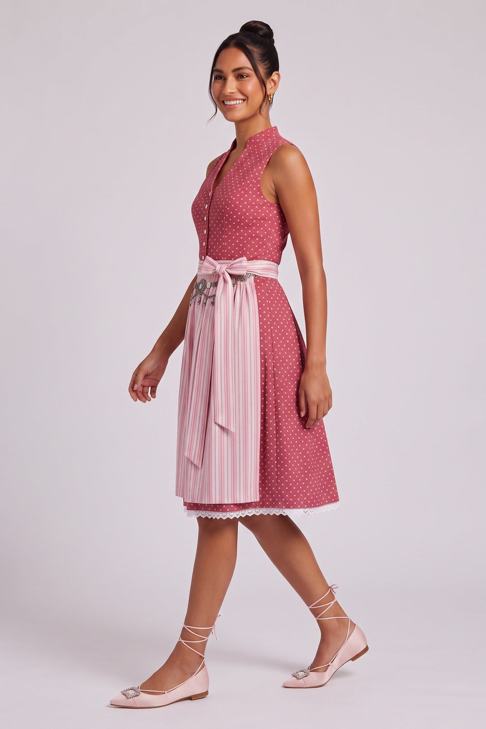 bacd68aedd4bd224 RED COTTON WOVEN FIT-AND-FLARE DIRNDL DRESS