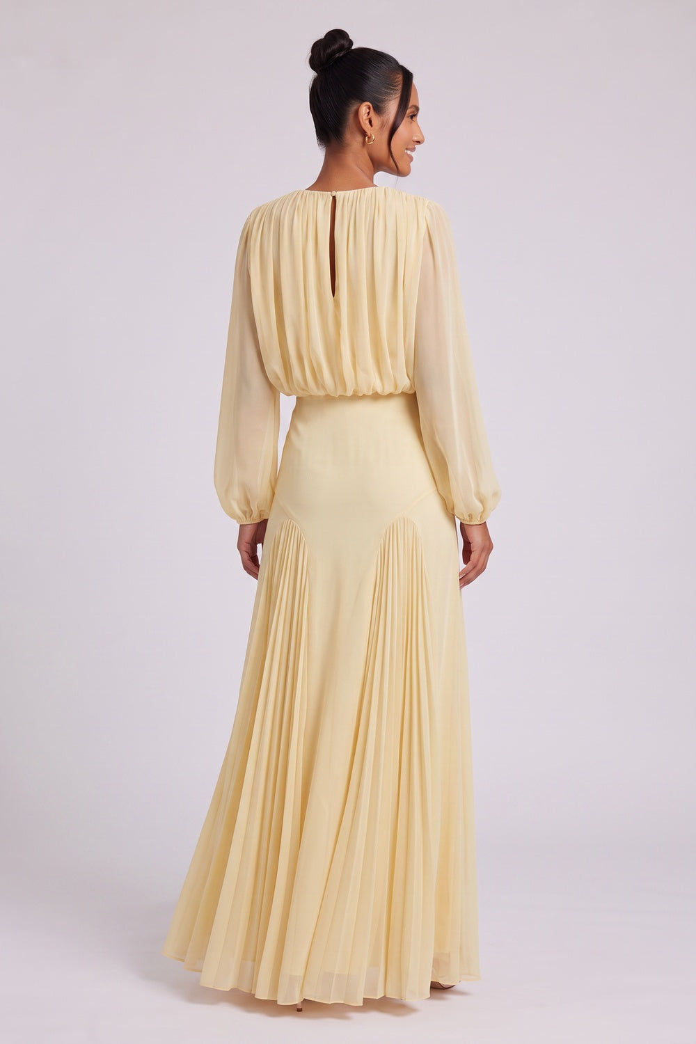 bb77fe7a5bed7092 PALE YELLOW CHIFFON BLOUSON MAXI DRESS FOR WEDDING GUEST