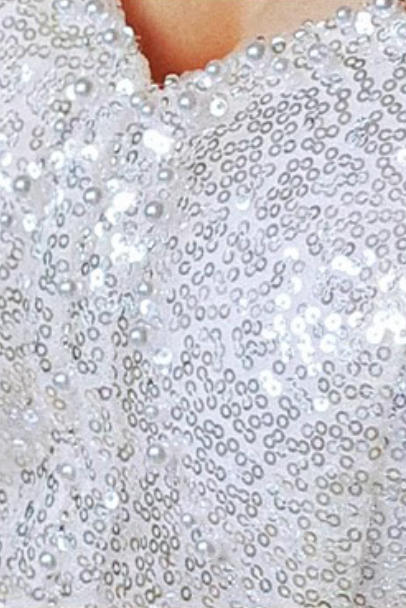 bba09101795ed6b95822b235641c59d8 SILVER SEQUIN TULLE A-LINE EVENING GOWN