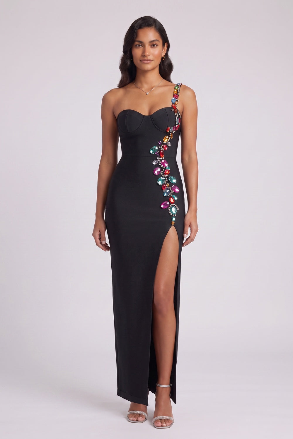 BLACK HEAVY STRETCH KNIT COLUMN GOWN