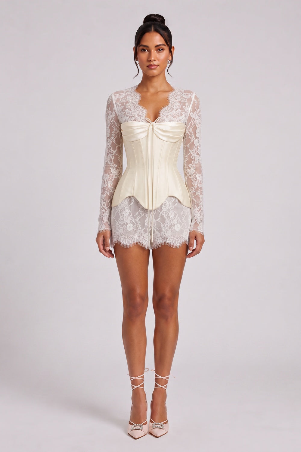 bc417fe302ee0984 CREAM LACE CORSET ROMPER SET | HOURGLASS FIT