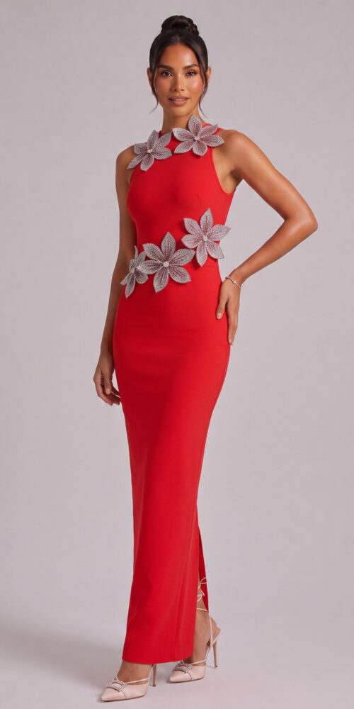 bdd52d82d3471d11 RED SLEEVELESS MAXI DRESS BACK SLIT EVENING