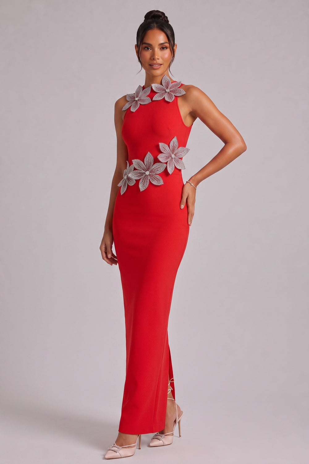 bdd52d82d3471d11 RED SLEEVELESS MAXI DRESS BACK SLIT EVENING