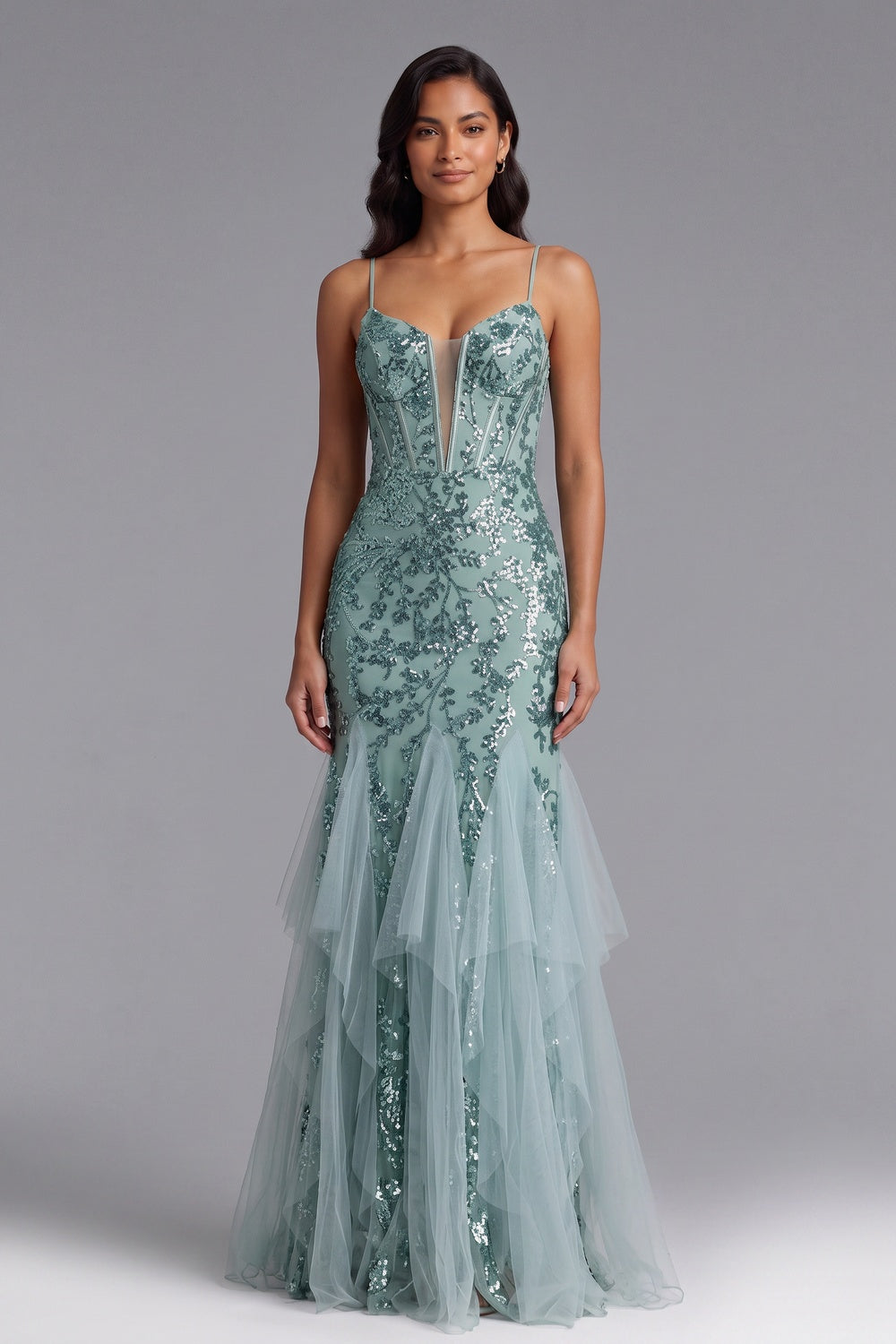 be20bd48cd2be203 SEAFOAM SEQUIN MERMAID EVENING GOWN