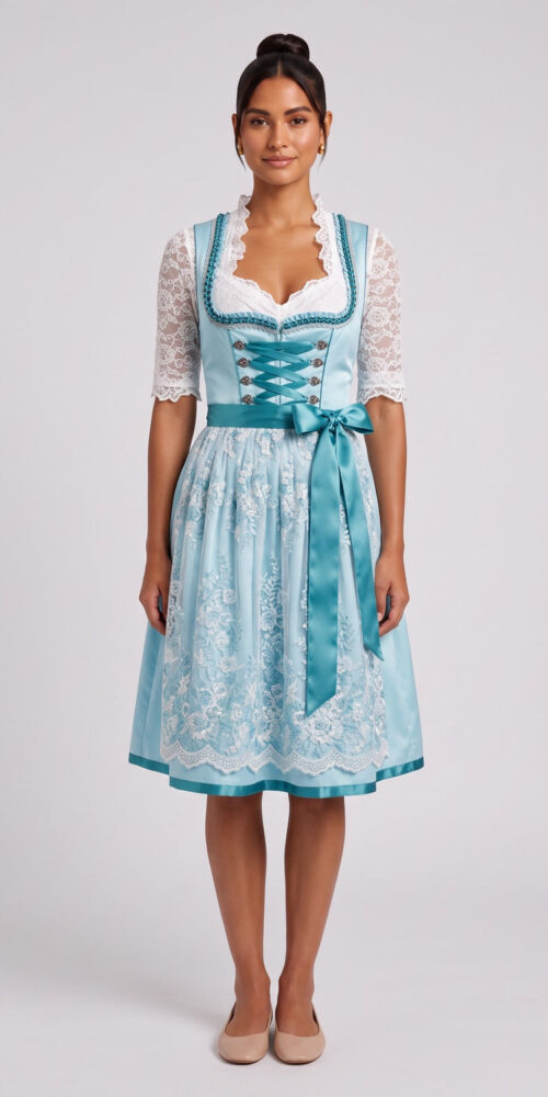 LIGHT BLUE SATIN DIRNDL SET FIT-FLARE WEDDING