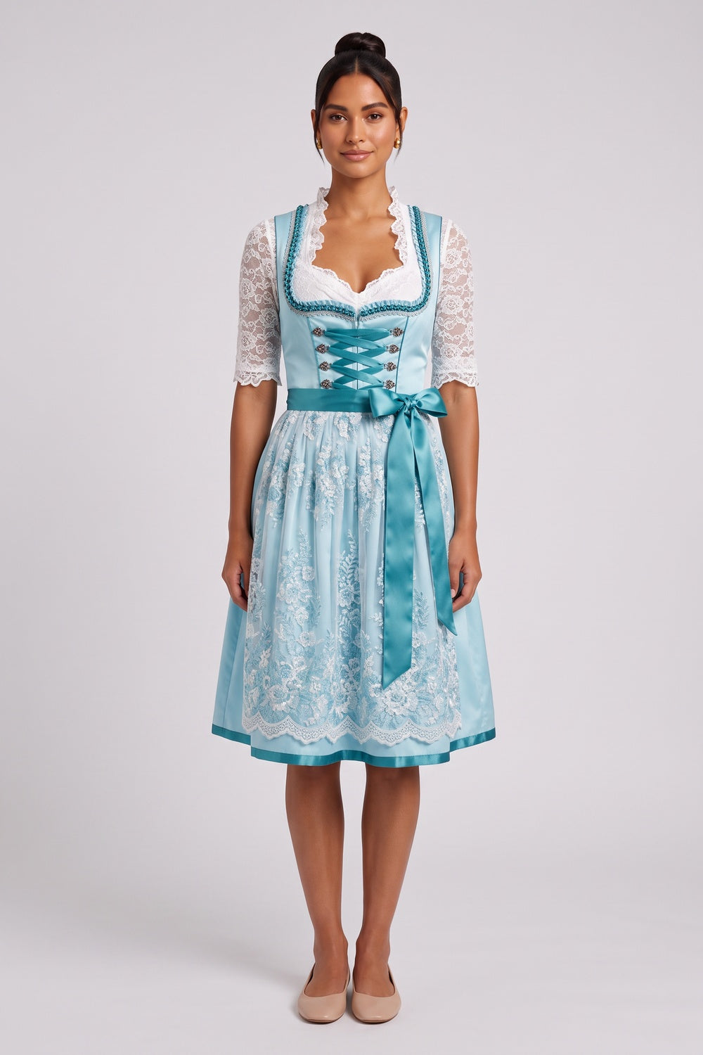 bf50cc7d9c3c6084 LIGHT BLUE SATIN DIRNDL SET FIT-FLARE WEDDING