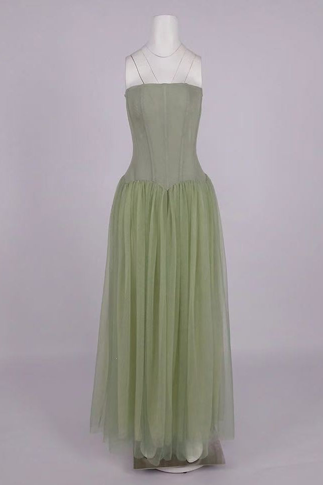 SAGE GREEN CHIFFON A-LINE FORMAL GOWN