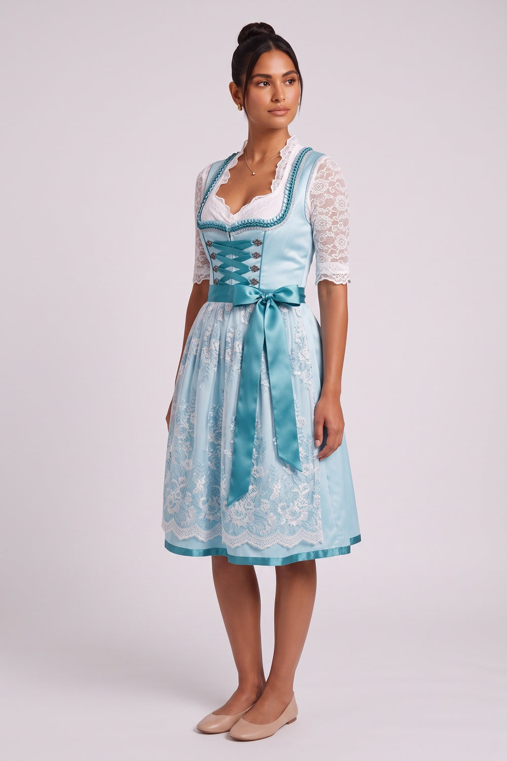 c0910bd609af7955 LIGHT BLUE SATIN DIRNDL SET FIT-FLARE WEDDING