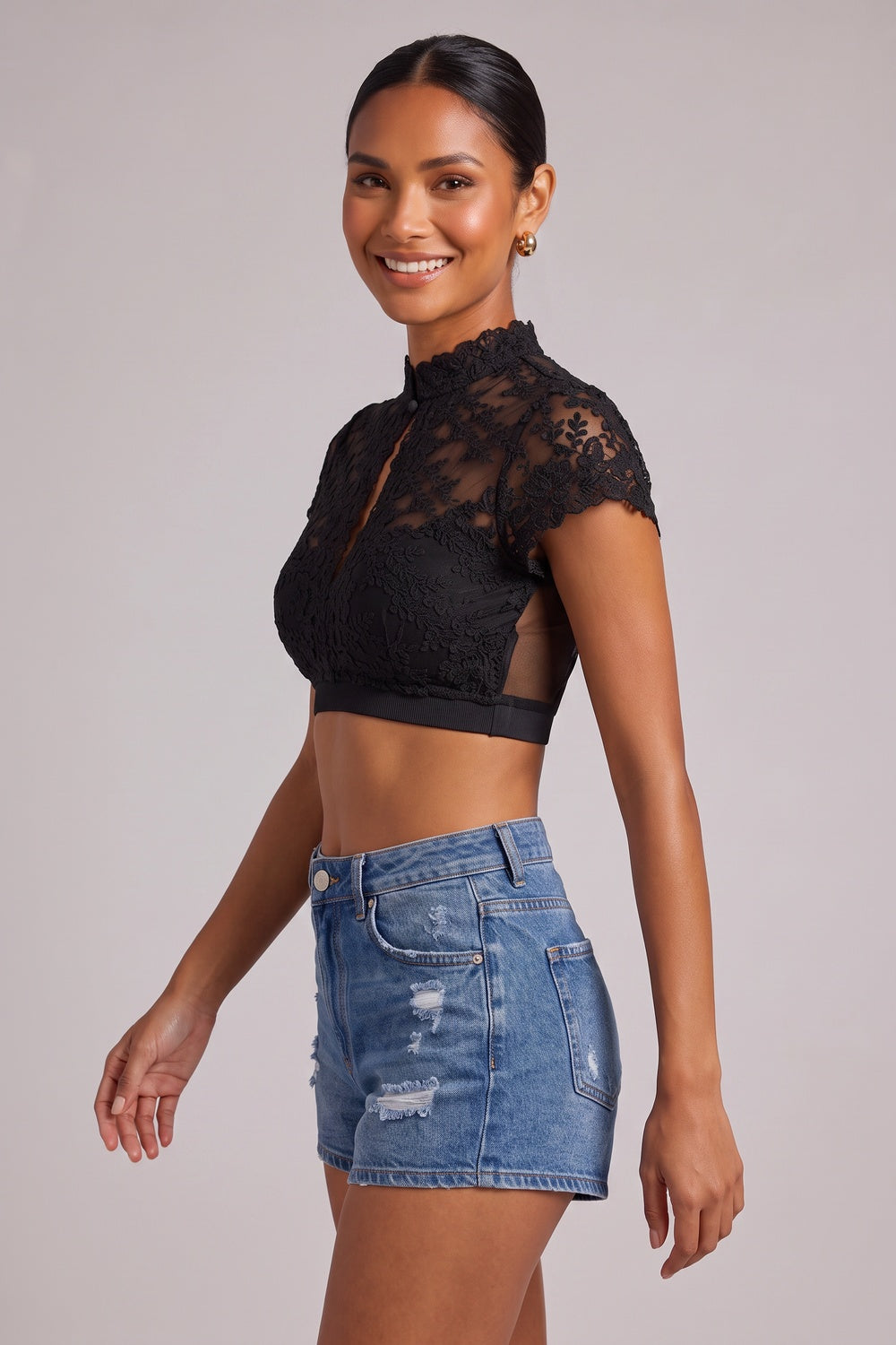 c0b60c73c2b93b5d BLACK LACE FITTED CROP TOP FLORAL PARTY WEAR