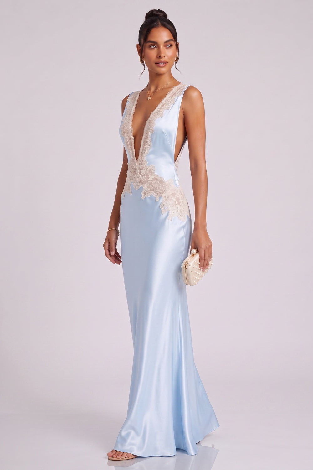 c18655052068cd6b LIGHT BLUE SATIN LACE SLIP GOWN FOR WEDDING