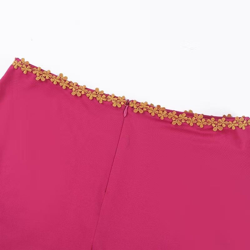 HOT PINK BEADED HALTER TOP & MERMAID MAXI SKIRT SET