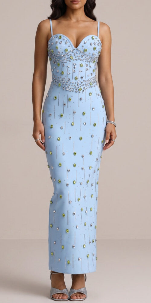 c246de058028c22b TWO-TONE RHINESTONE SWEETHEART MIDI DRESS