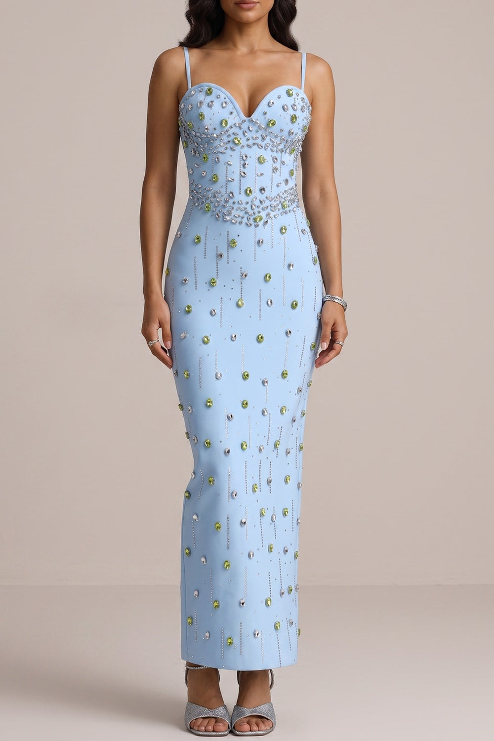 c246de058028c22b TWO-TONE RHINESTONE SWEETHEART MIDI DRESS