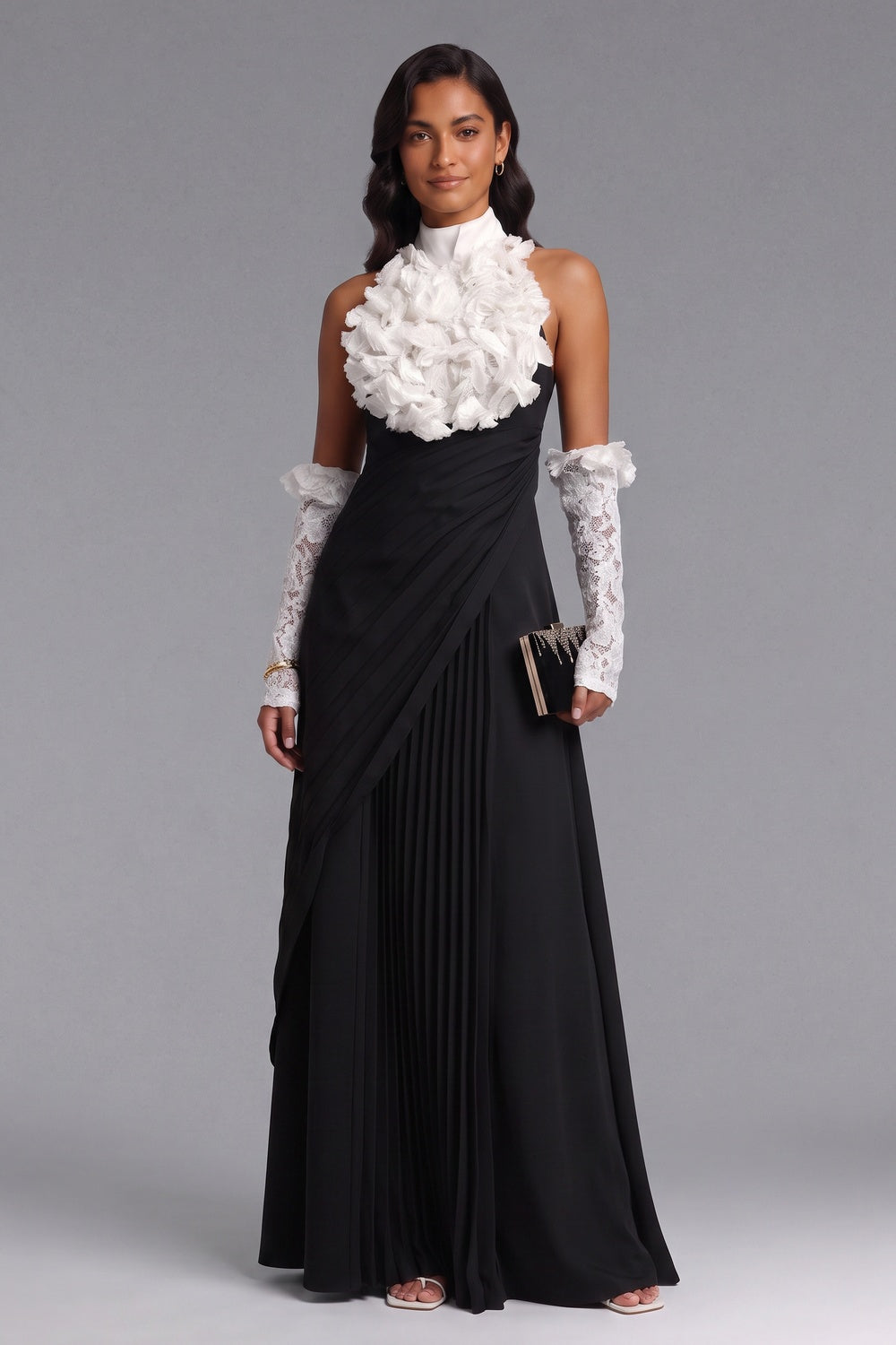 c2759fd715b8da8b BLACK CREPE A-LINE EVENING GOWN