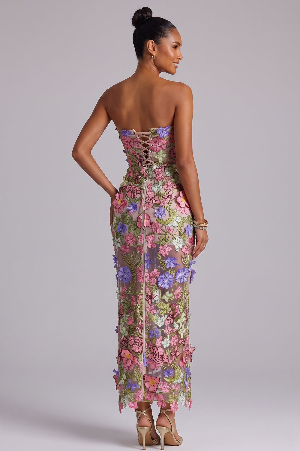3D FLORAL STRAPLESS MAXI DRESS WEDDING GUEST