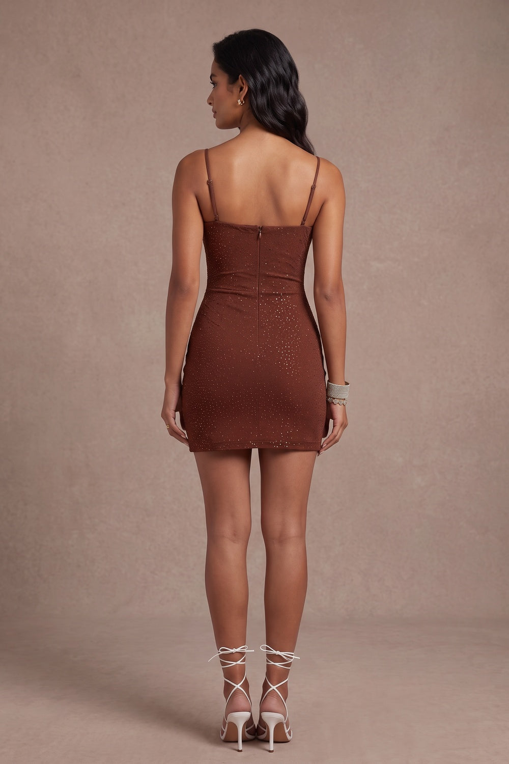c38fcbefa0ba8e88 BROWN GLITTER BODYCON DRESS STRETCH KNIT COCKTAIL