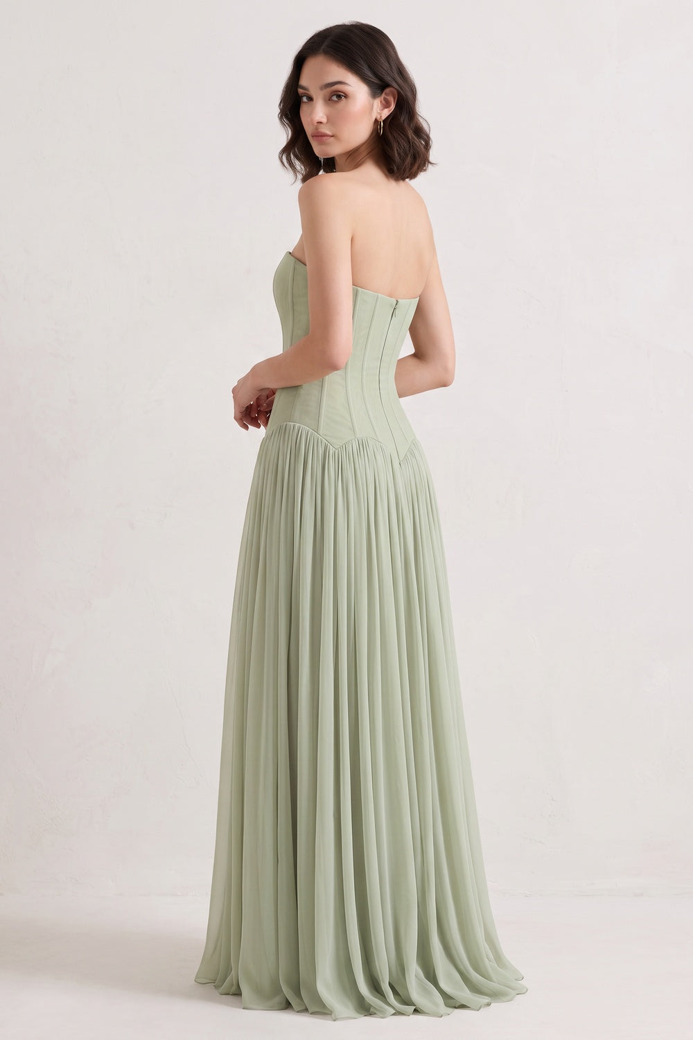 SAGE GREEN CHIFFON A-LINE FORMAL GOWN