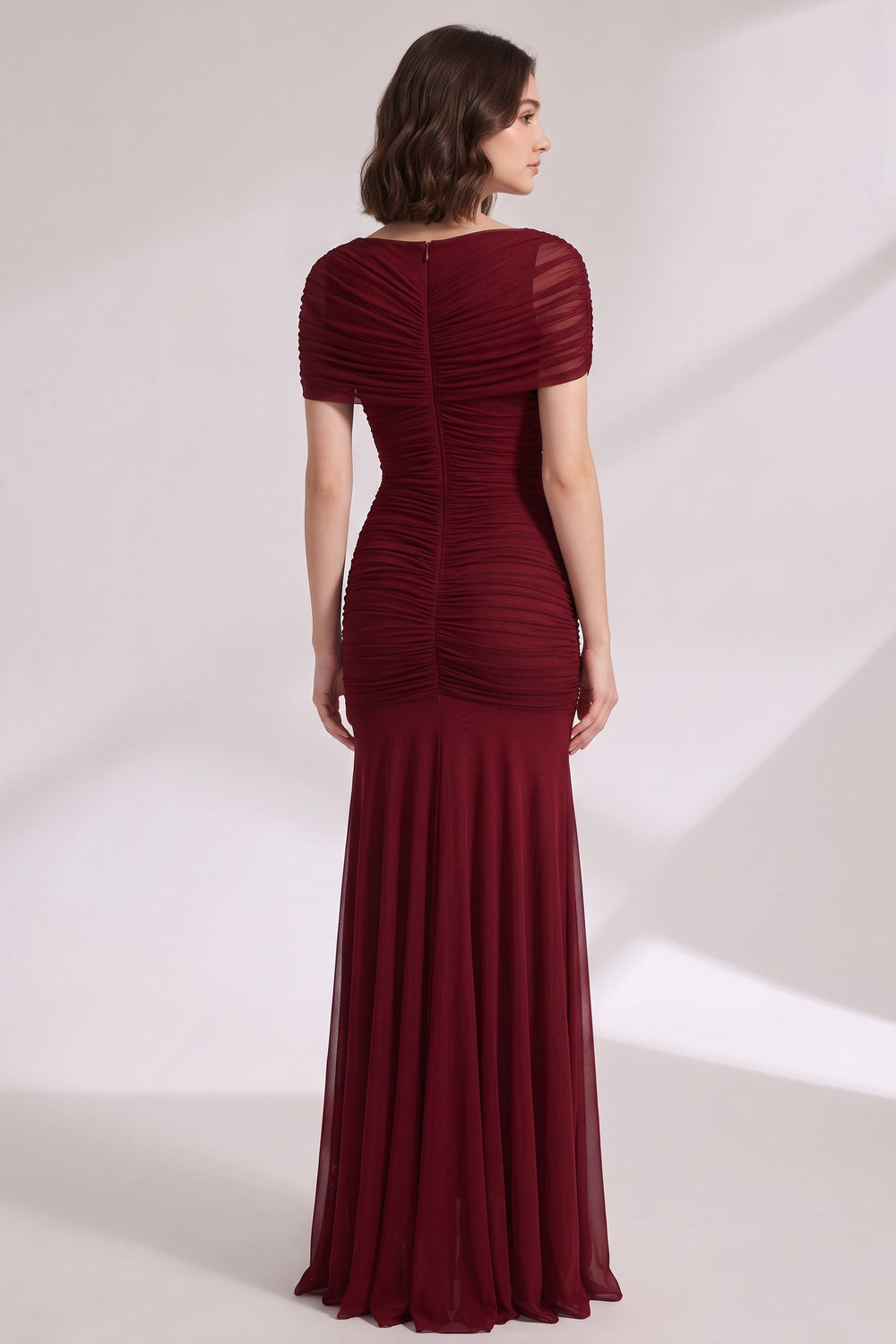 BURGUNDY MERMAID MESH EVENING GOWN