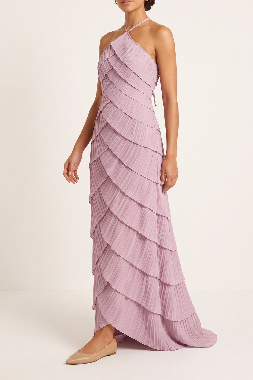 HALTER PLEATED MAXI DRESS FOR WEDDING GUEST