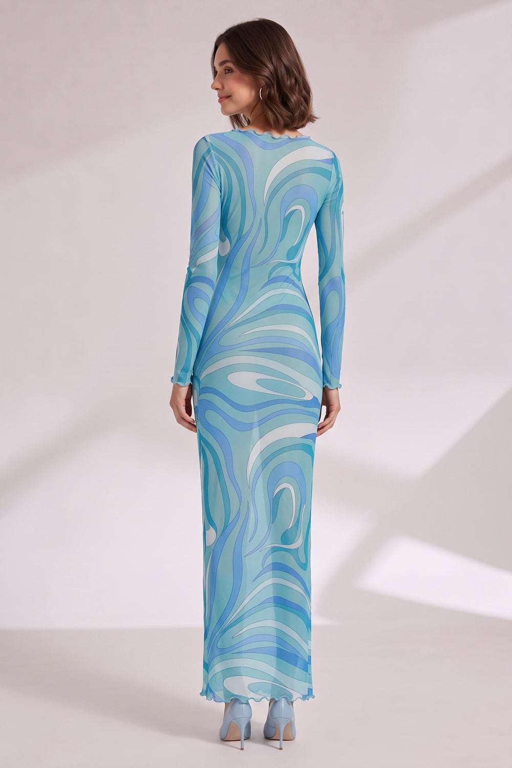 c601a855e3ff3e05 BLUE SCALLOPED WAVE MAXI DRESS, BOHO BEACH PARTY