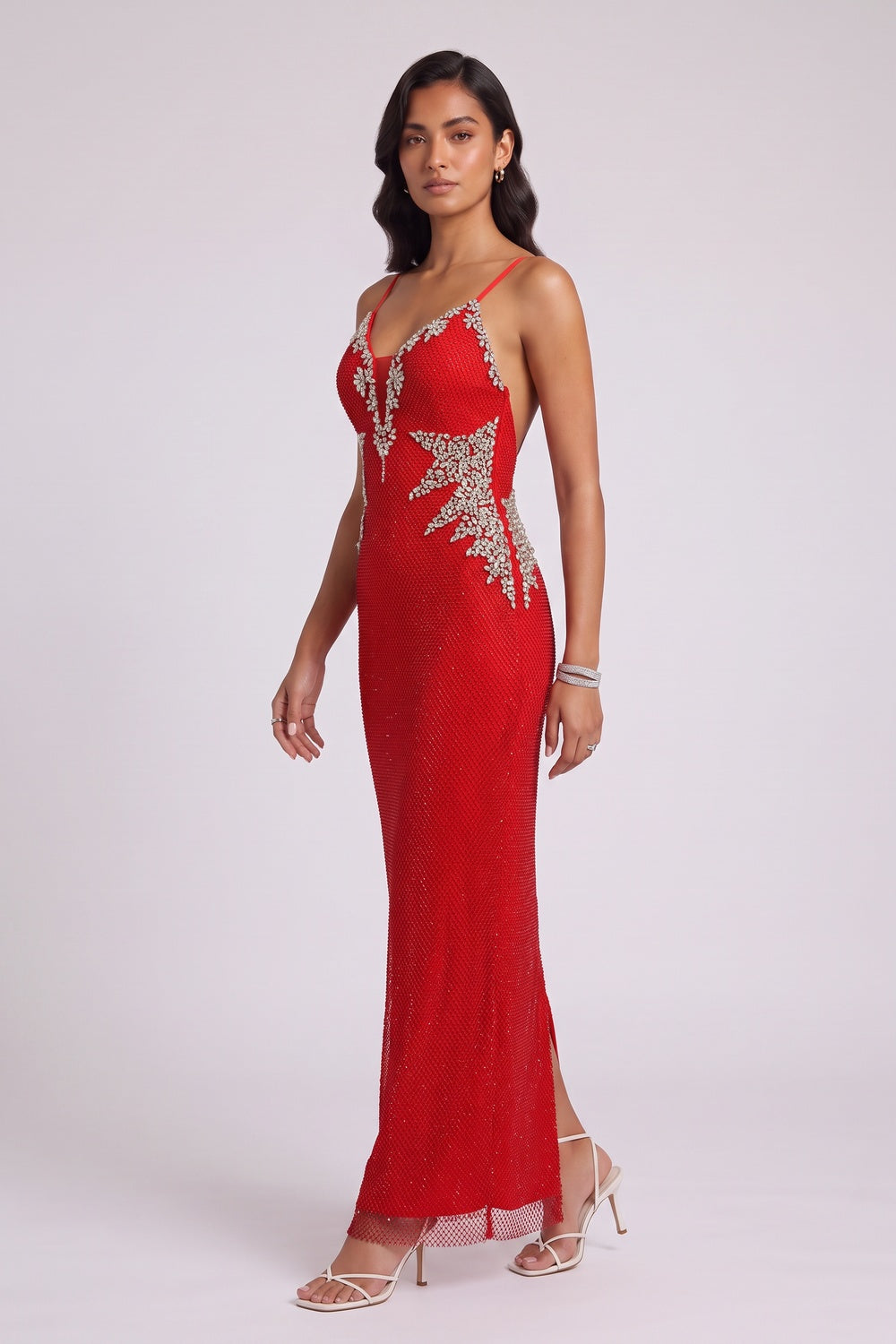 c63321d0487935b9 RED BEADED MERMAID EVENING GOWN SPARKLE