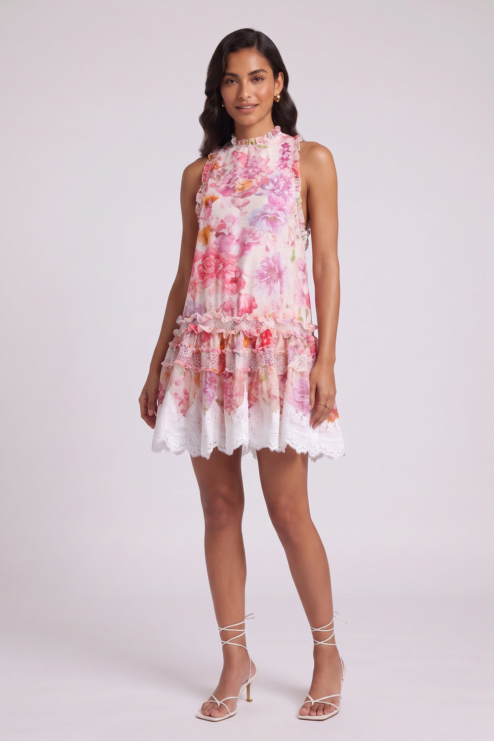 c6a4aefda36f7ad7 PINK CHIFFON A-LINE TIERED FLORAL PARTY DRESS
