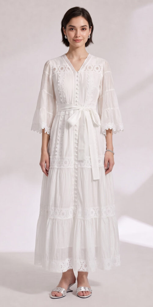 c787edb7d3084742 WHITE LACE TIERED A-LINE MAXI DRESS