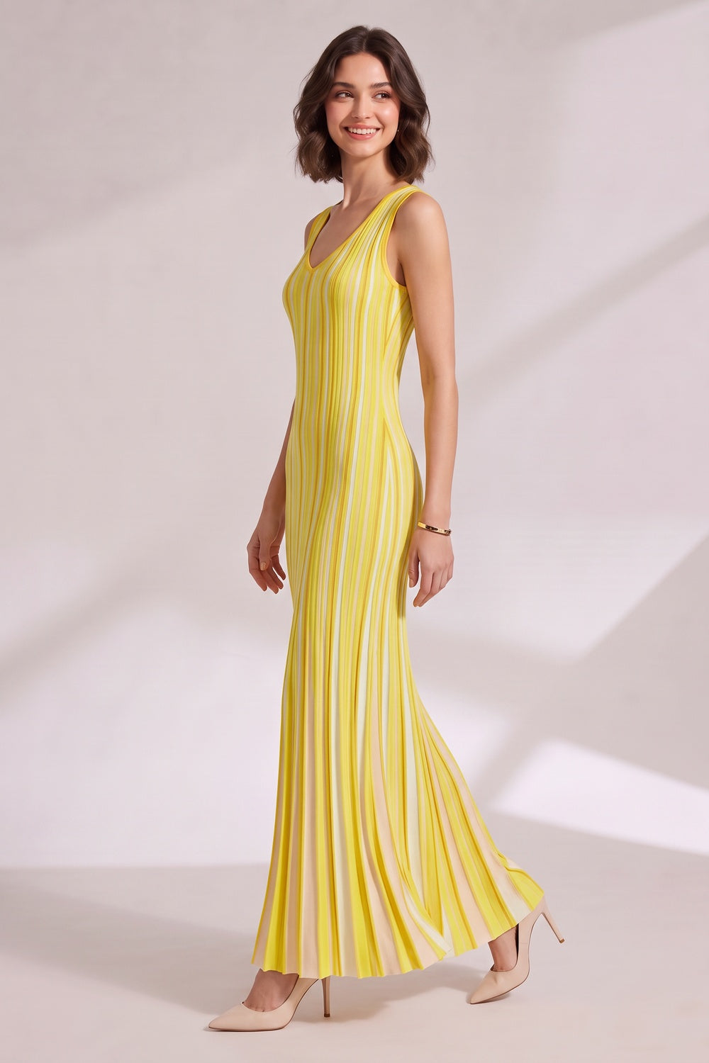c846c5652966e12a YELLOW VERTICAL STRIPE MAXI DRESS FOR SUMMER