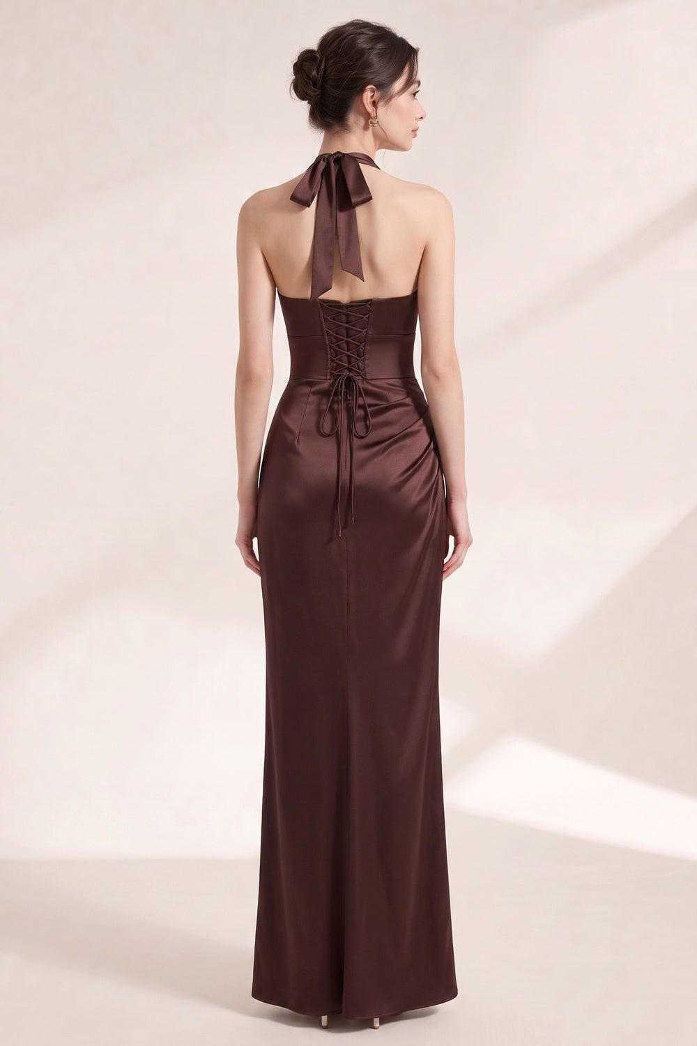 c871ea5c5ad7805b CHOCOLATE BROWN SATIN FITTED COLUMN GOWN