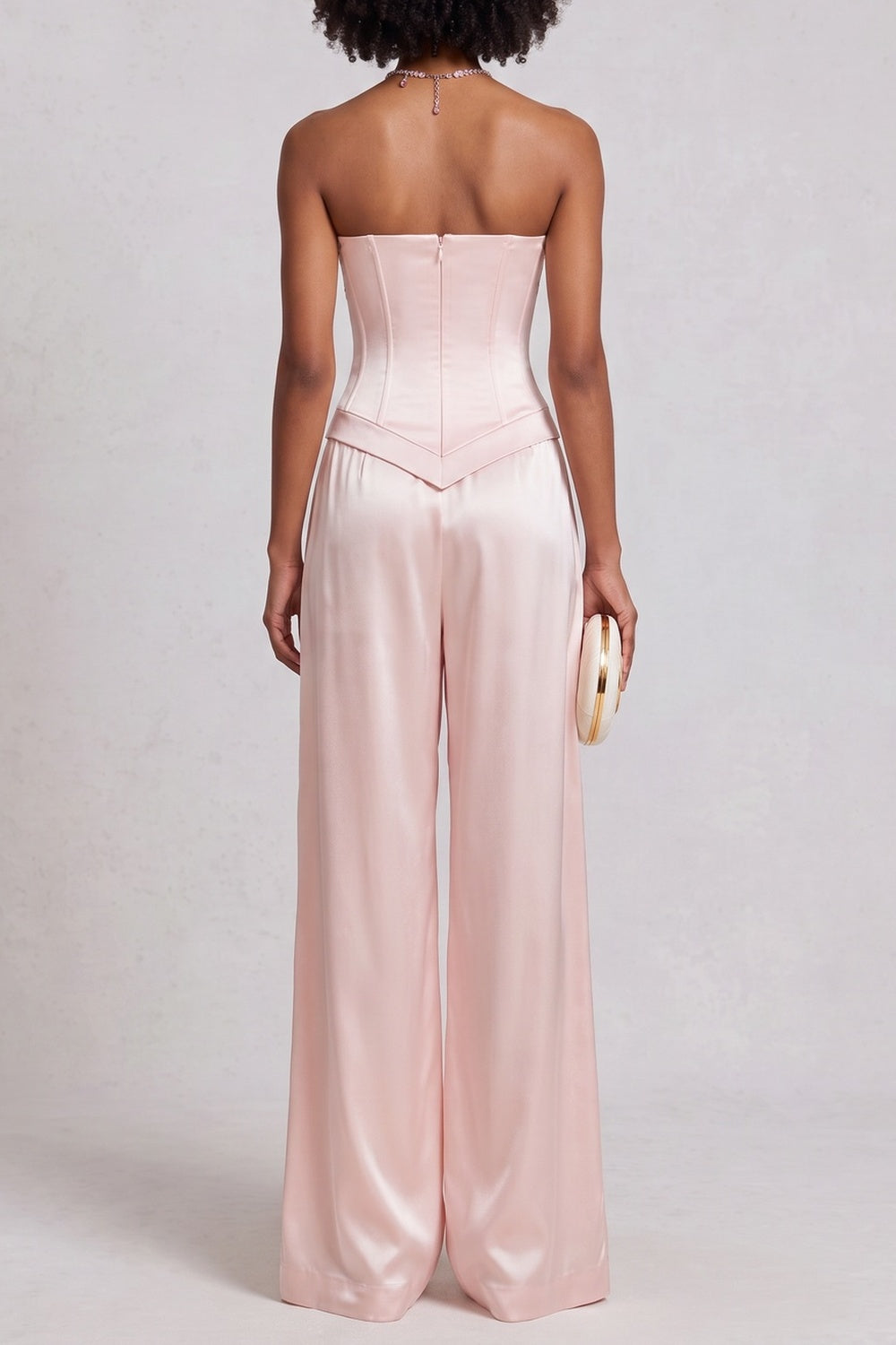 STRAPLESS LACE SATIN TOP & WIDE LEG PANT SET