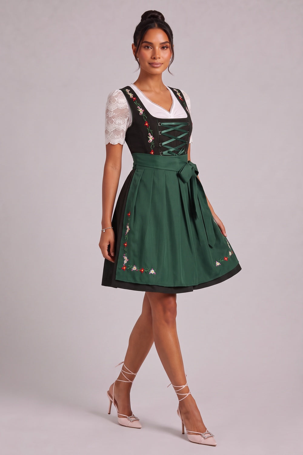 c9d2bfbf7cd11a8d BLACK FIT & FLARE DIRNDL DRESS SET, WOVEN COTTON BLEND