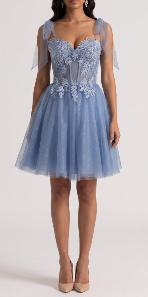 ca0cb311bf15032a TULLE BOW STRAP LACE CORSET MINI DRESS