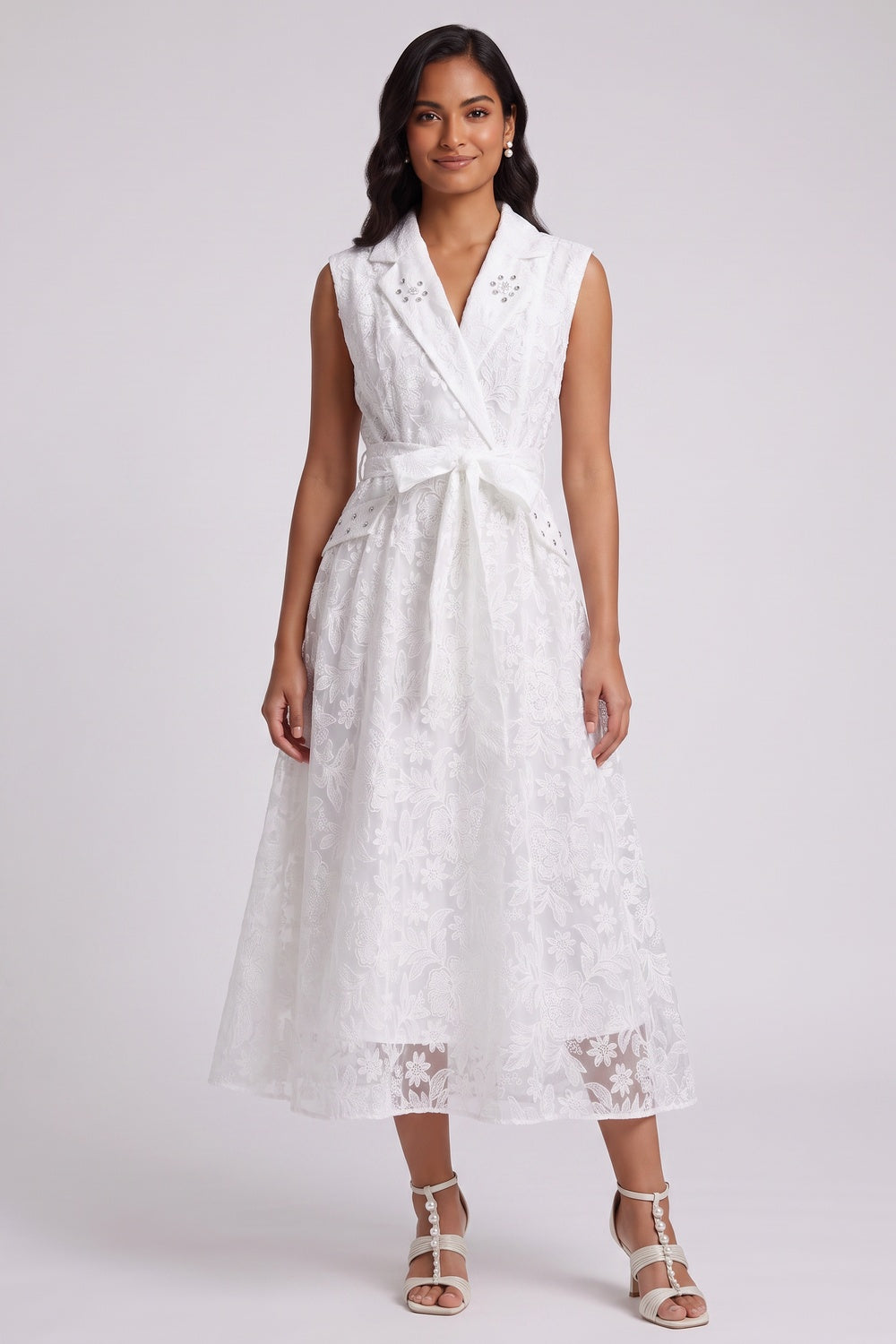 ca19bb1bbf748d96 WHITE FLORAL LACE A-LINE MIDI DRESS FOR WEDDING GUEST