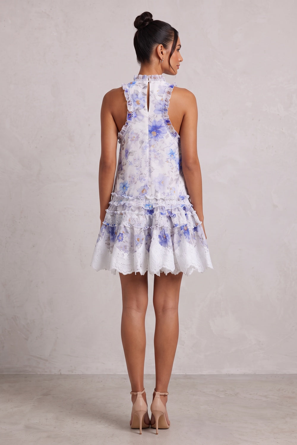 ca6c165b66818e4c WHITE CHIFFON A-LINE TIERED DROP-WAIST DRESS