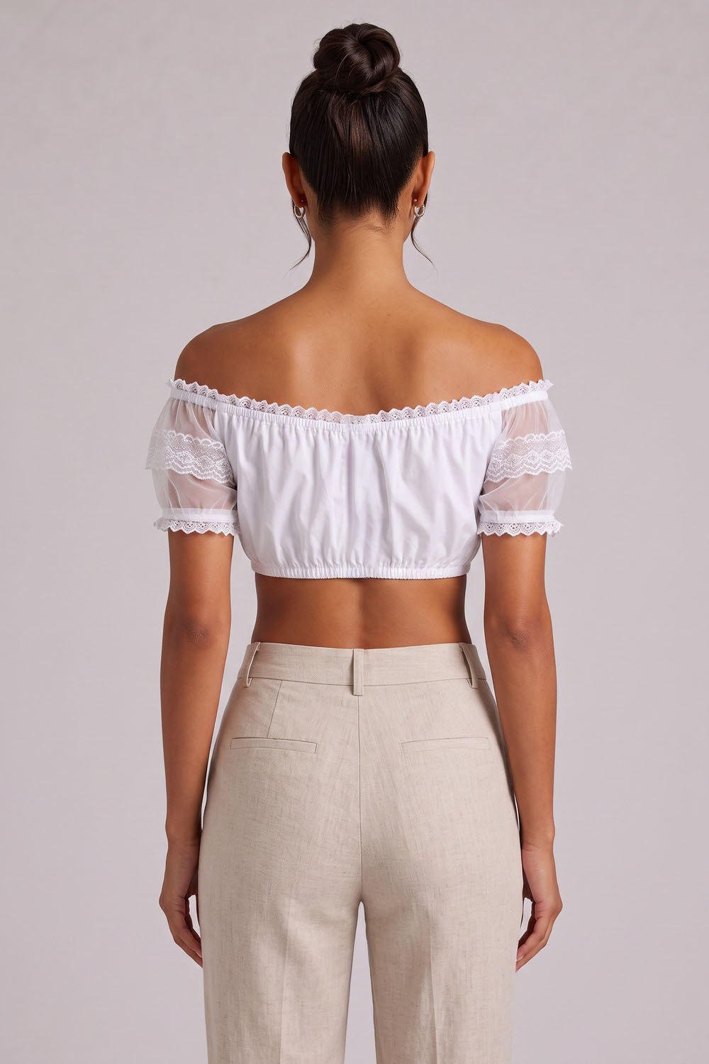 caaffb889abb1bb7 WHITE OFF-SHOULDER CROP TOP DIRNDL BLOUSE, COTTON BLEND