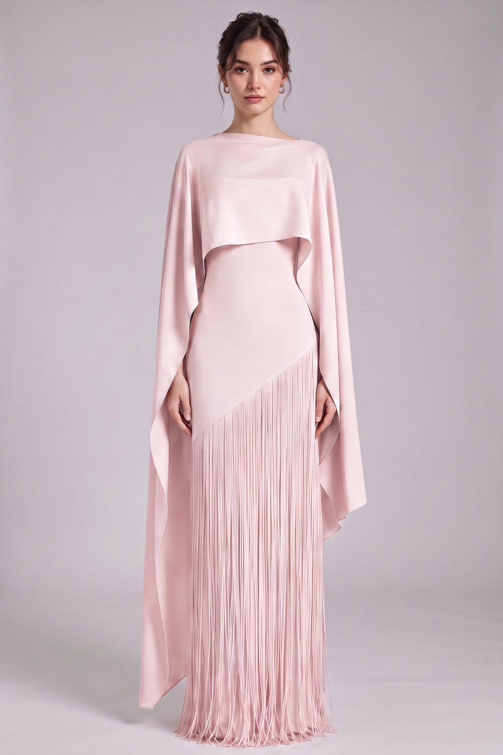 cba17bd318e3fd6a PALE PINK CAPE COLUMN GOWN - ASYMMETRIC EVENING DRESS