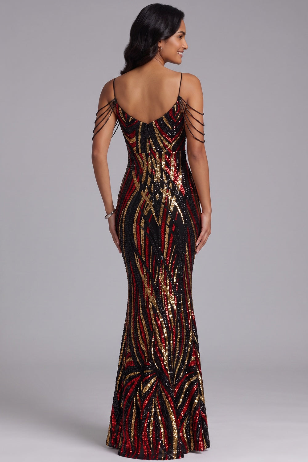 SEQUIN COLD SHOULDER MAXI GOWN FOR EVENING