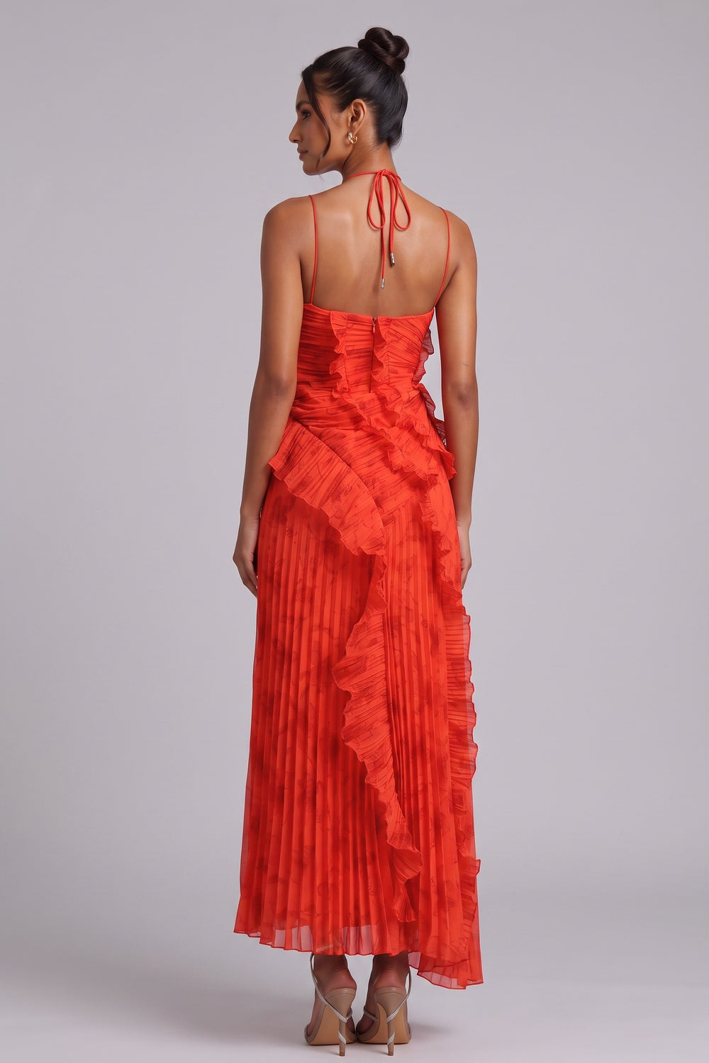 cc9dfb797c34ebe3 RED CHIFFON A-LINE MAXI DRESS CASCADING RUFFLES