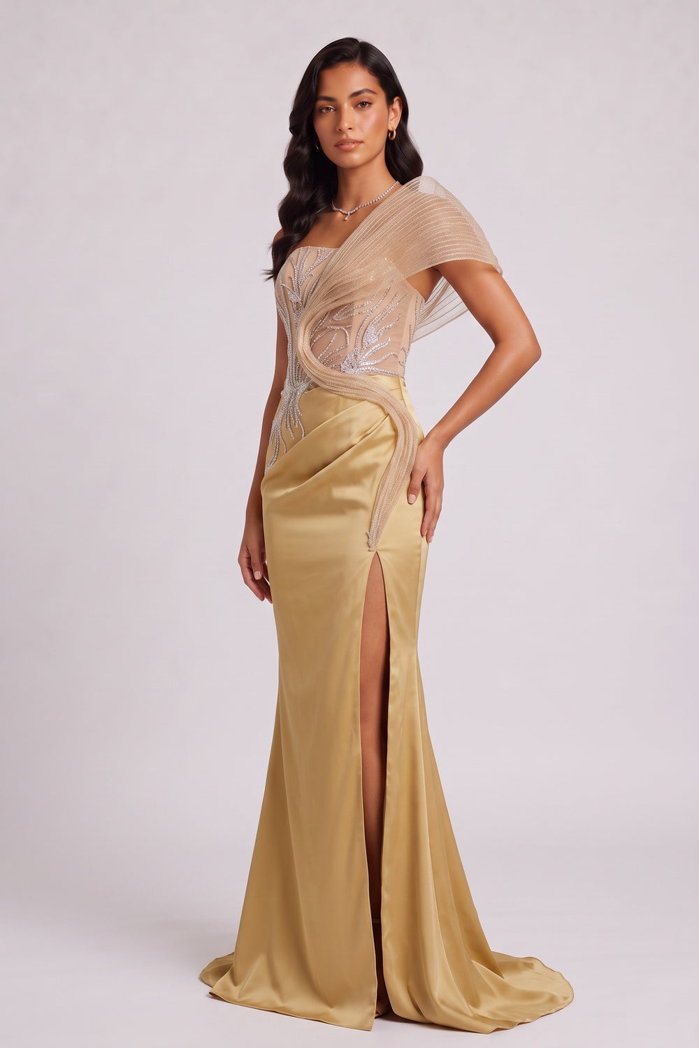cd21ada2e653a326 STRAPLESS RHINESTONE MESH MERMAID EVENING GOWN